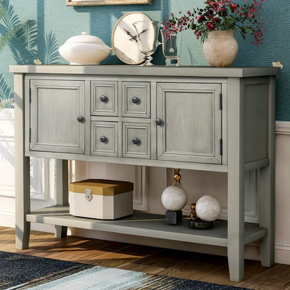 Buffet Sideboard, 46" Dining Room Console Table with 4 Storage Drawers, 2 Cabinets, 1 Bottom Shelf, Antique Grey, Q3687