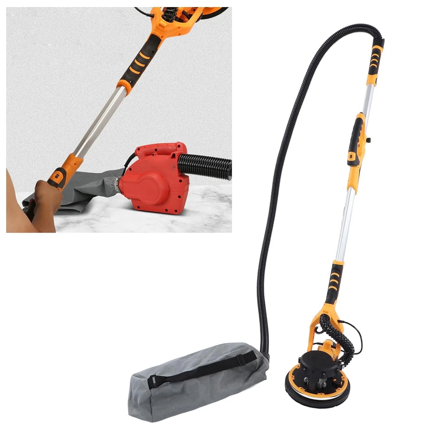 9 Inch Electric Drywall Sander withBearing, LED Light, 98.5% Dust Collection, 5 Variable Speeds, Removable 360° Rotating Sanding Disc, High Performance, 1390W Motor Power (US