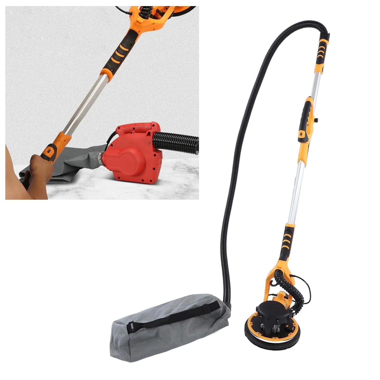 9 Inch Electric Drywall Sander withBearing, LED Light, 98.5% Dust Collection, 5 Variable Speeds, Removable 360° Rotating Sanding Disc, High Performance, 1390W Motor Power (US