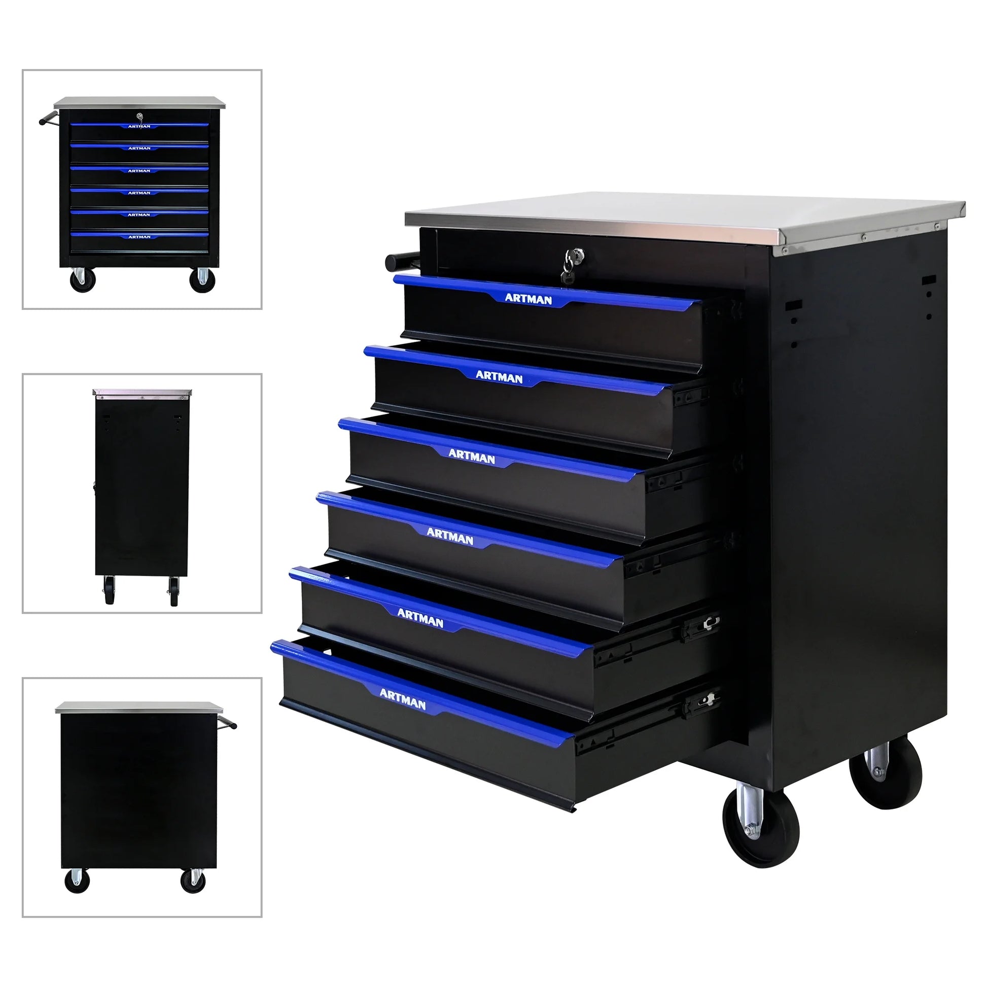Aukfa Composable 25.9 in Tool Chest with 7 Drawers&7 Plastic Storage Box for Workshop Garage, Black