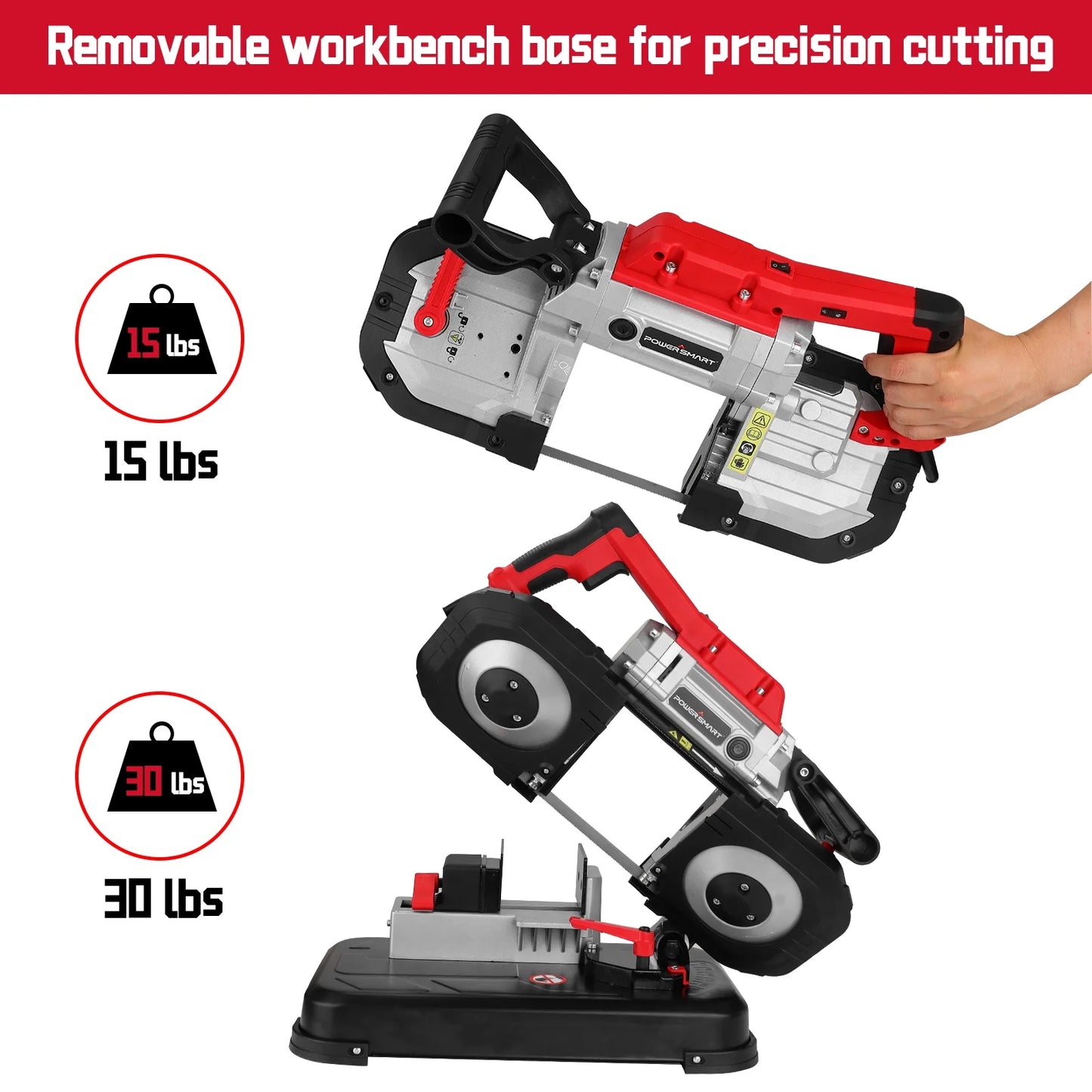 PowerSmart Electric Portable Band Saw Removable Alloy Steel Base 10 Amp Cut Precision Variable Speed