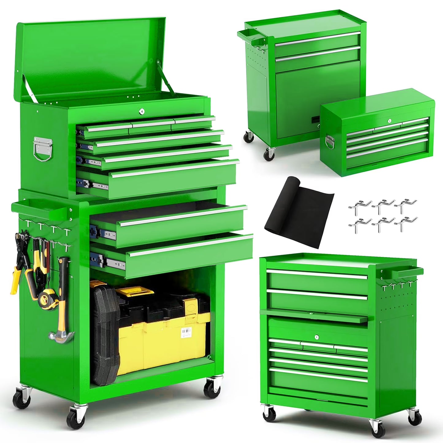 8-Drawer Rolling Tool Chest, 2-in-1 Tool Box with Wheels Metal Tool Chest Cabinet for Garage, Workshop, Red