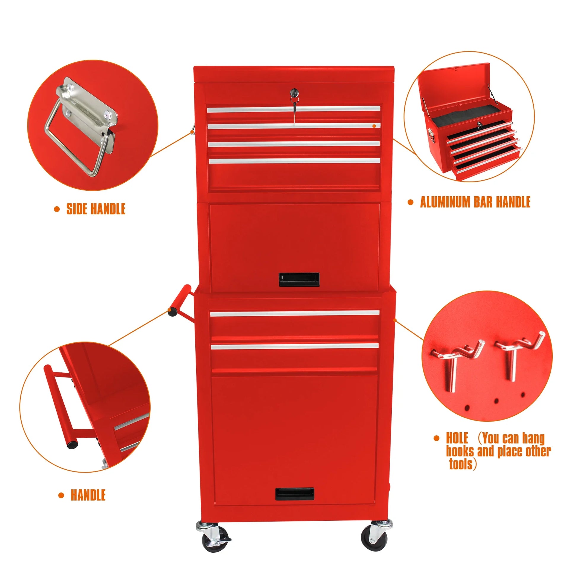 6 Drawer Rolling Tool Cabinet with 4 Wheels, Removable Metal Tool Chest Organizer with Secure Locking System