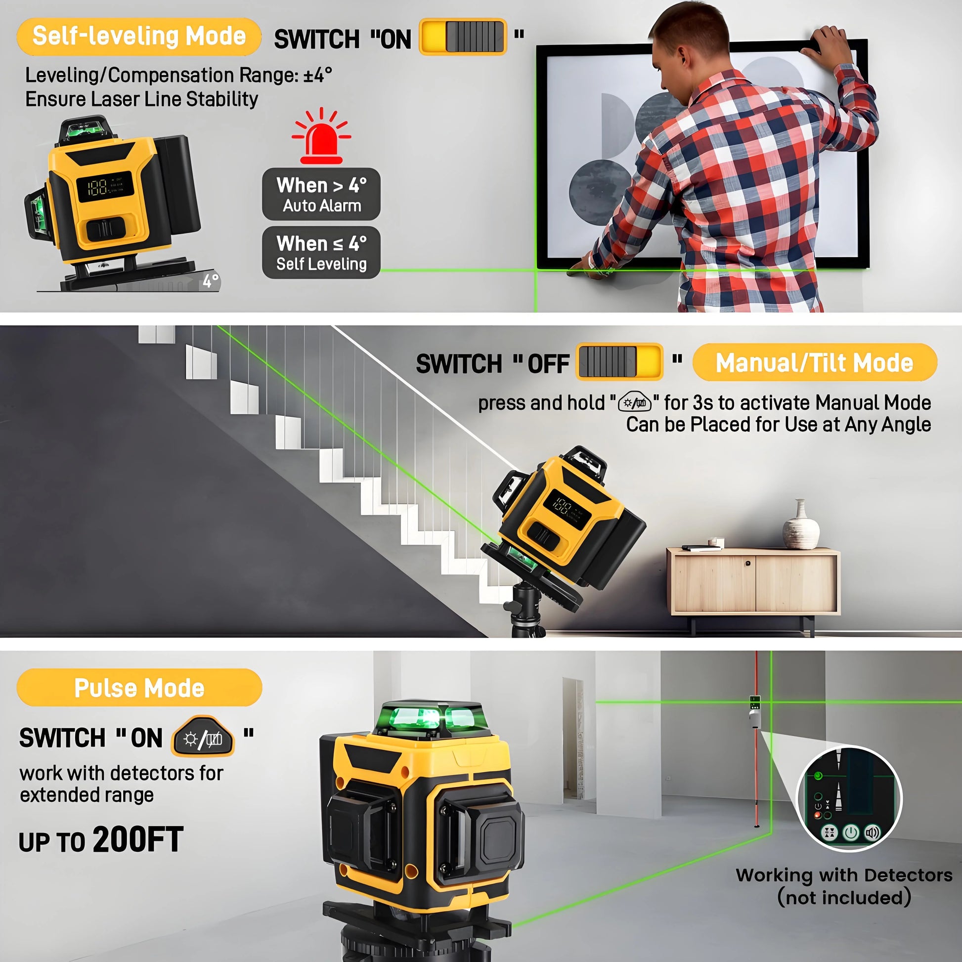 Laser Level,GOCHIFIX 16 Lines 4x360? Green Cross Laser Level Self Leveling with Tripod,Rotating Bracket,Remote Control,Lifting Platform,Rechargeable Battery and Storage Box