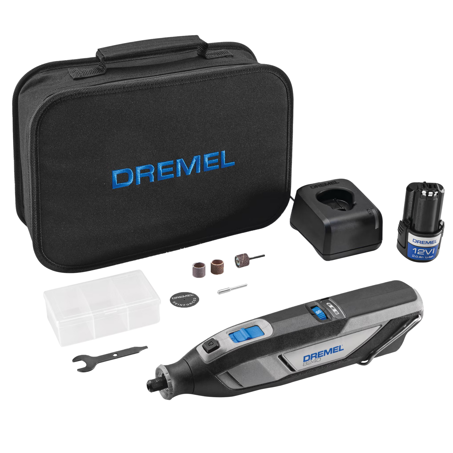 Dremel 8240/5 12V-Cordless Variable Speed Rotary Tool, 2Ah Li-Ion Battery with 5 Accessories, & Dremel Soft Case