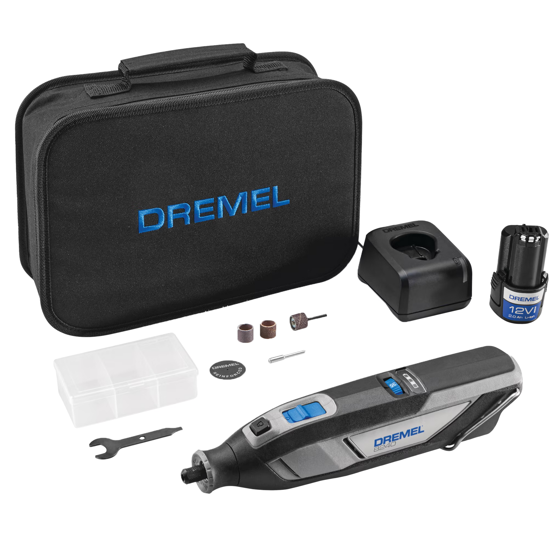 Dremel 8240/5 12V-Cordless Variable Speed Rotary Tool, 2Ah Li-Ion Battery with 5 Accessories, & Dremel Soft Case
