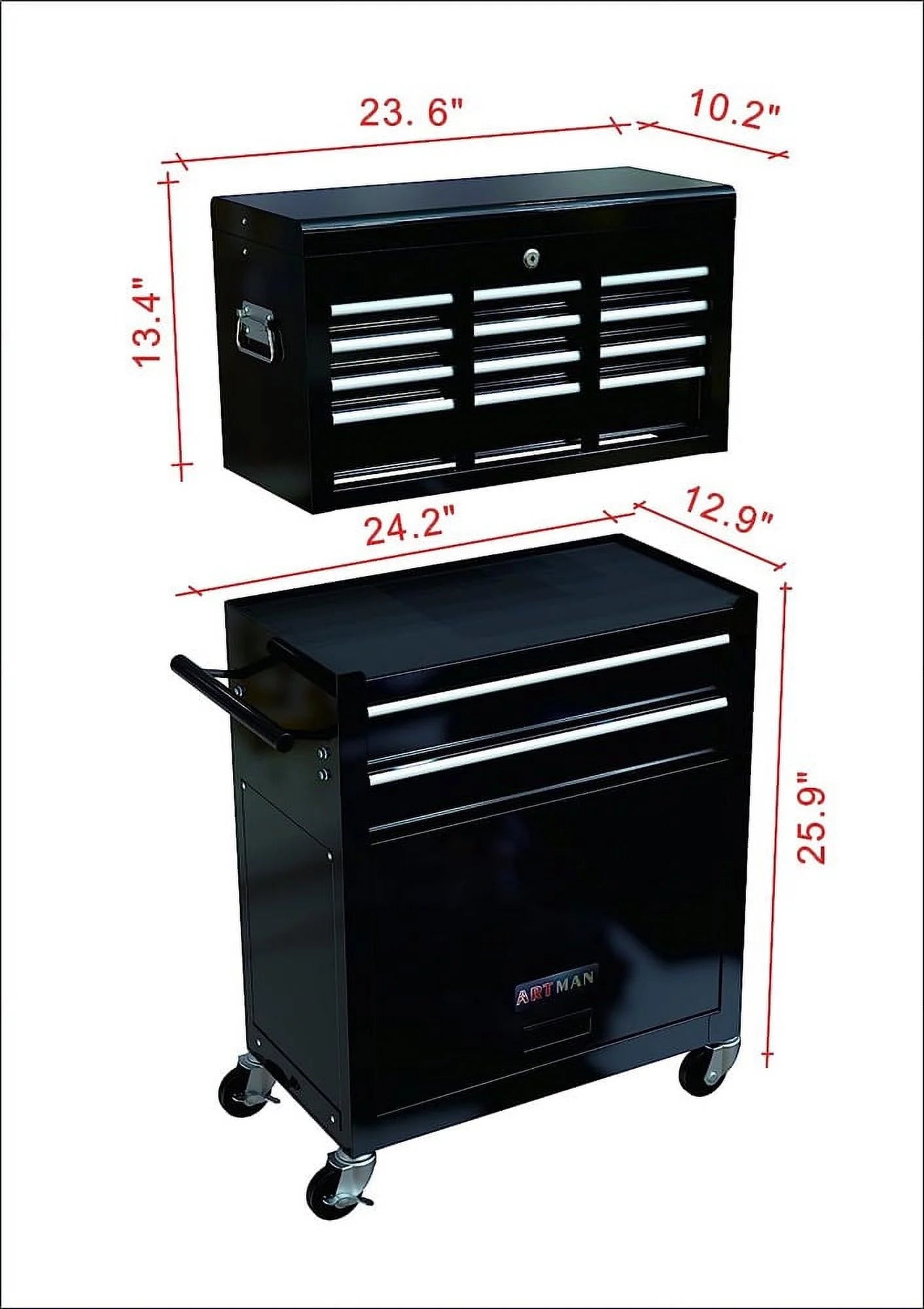 8-Drawer Tool Chest High Capacity Rolling Tool Chest with Wheels and Drawers Rolling Tool Box with Lock, Removable Tool Cabinet Storage for Warehouse Garage Workshop, Black