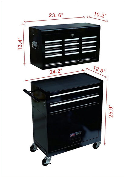 8-Drawer Tool Chest High Capacity Rolling Tool Chest with Wheels and Drawers Rolling Tool Box with Lock, Removable Tool Cabinet Storage for Warehouse Garage Workshop, Black