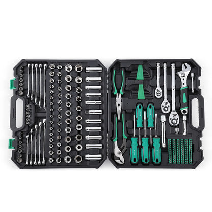 Ladcaser 213 Piece Mechanic Tool Set and Socket Wrench Set, SAE and Metric Household Hand Tool Kit, Cr-V Constructed, Home/Auto Repair Tool Sets with Storage Case