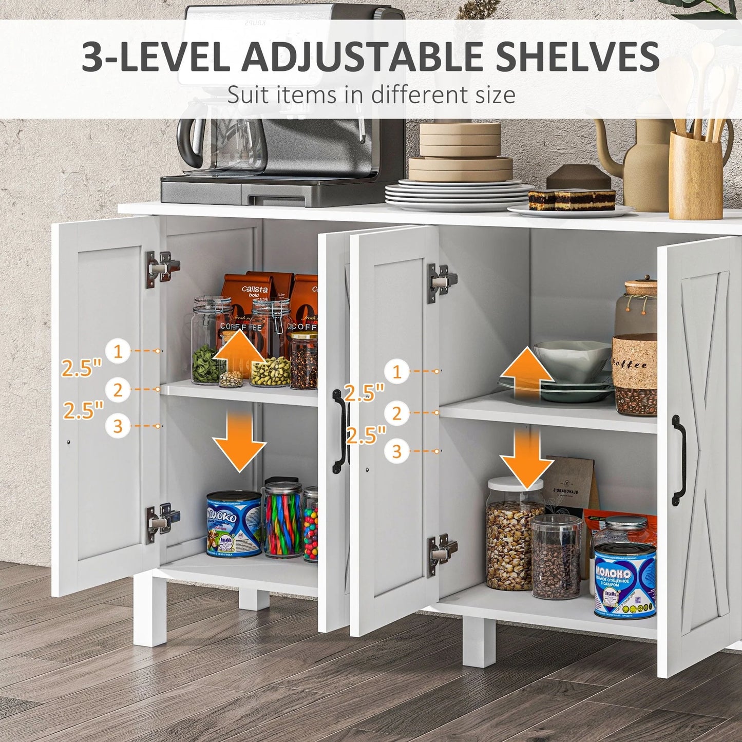 HOMCOM Buffet Sideboard, Coffee Bar Cabinet with Storage, White