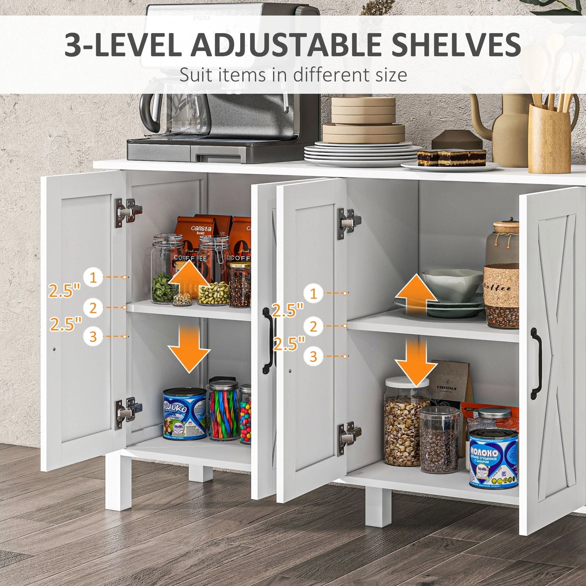 HOMCOM Buffet Sideboard, Coffee Bar Cabinet with Storage, White