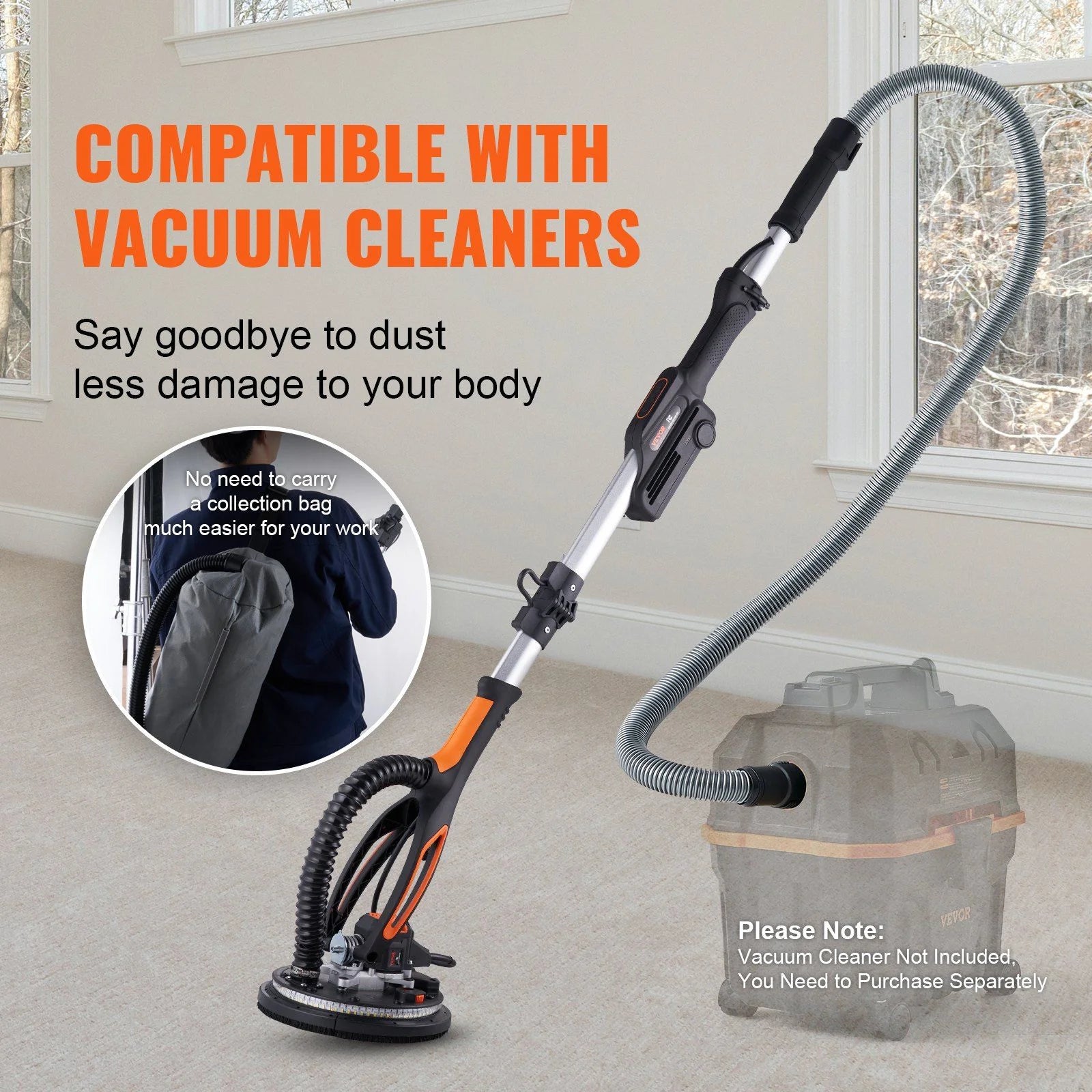 Professional Drywall Sander 800W, Brushless Motor, 5-Speed Adjustment (1000-2300 RPM)