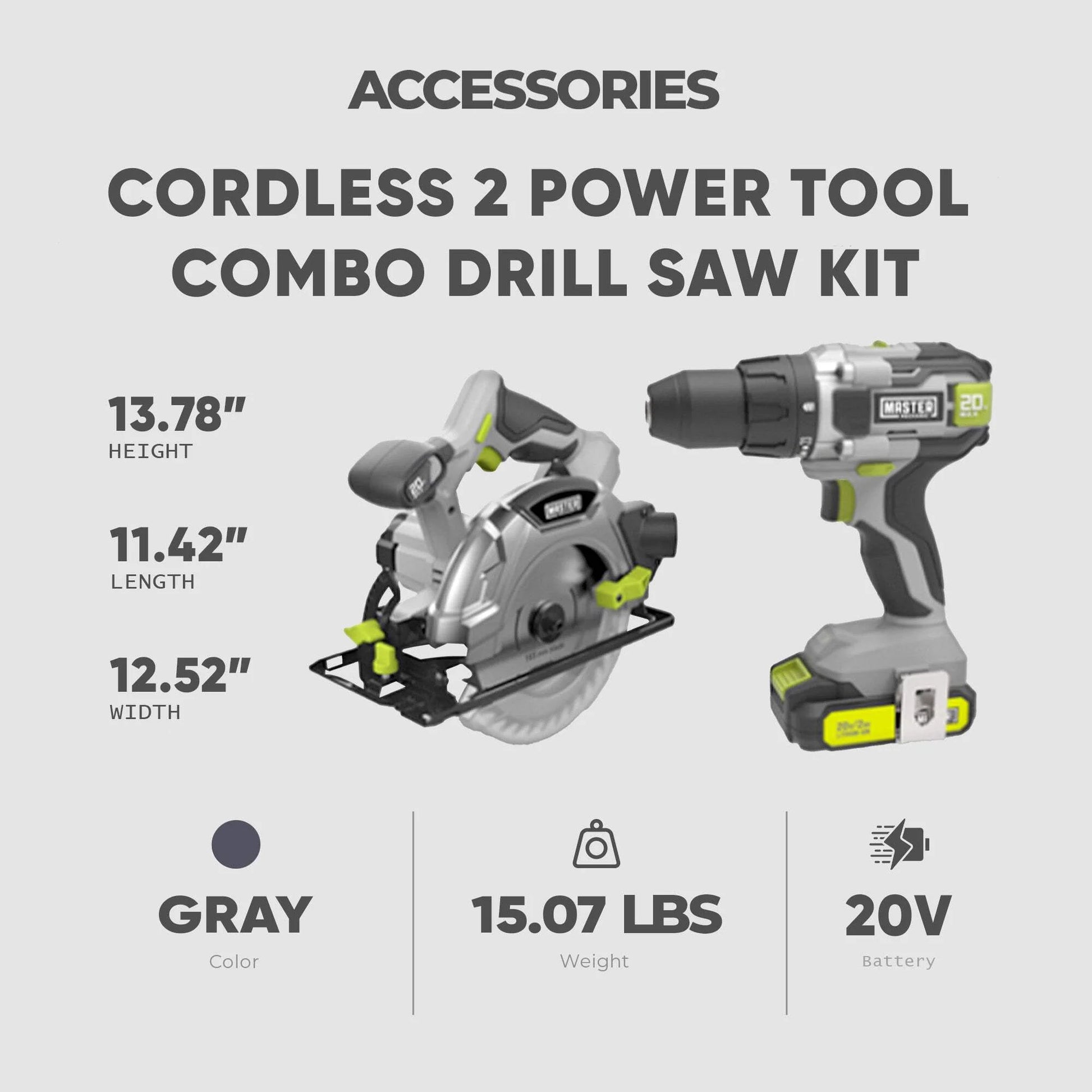 Master Mechanic ML-CD168GD-200S M0Y-DC190 20-Volt Cordless 2-Tool Combo Kit, 1/2 In. Drill + 6-1/2 In. Circ - Quantity 2
