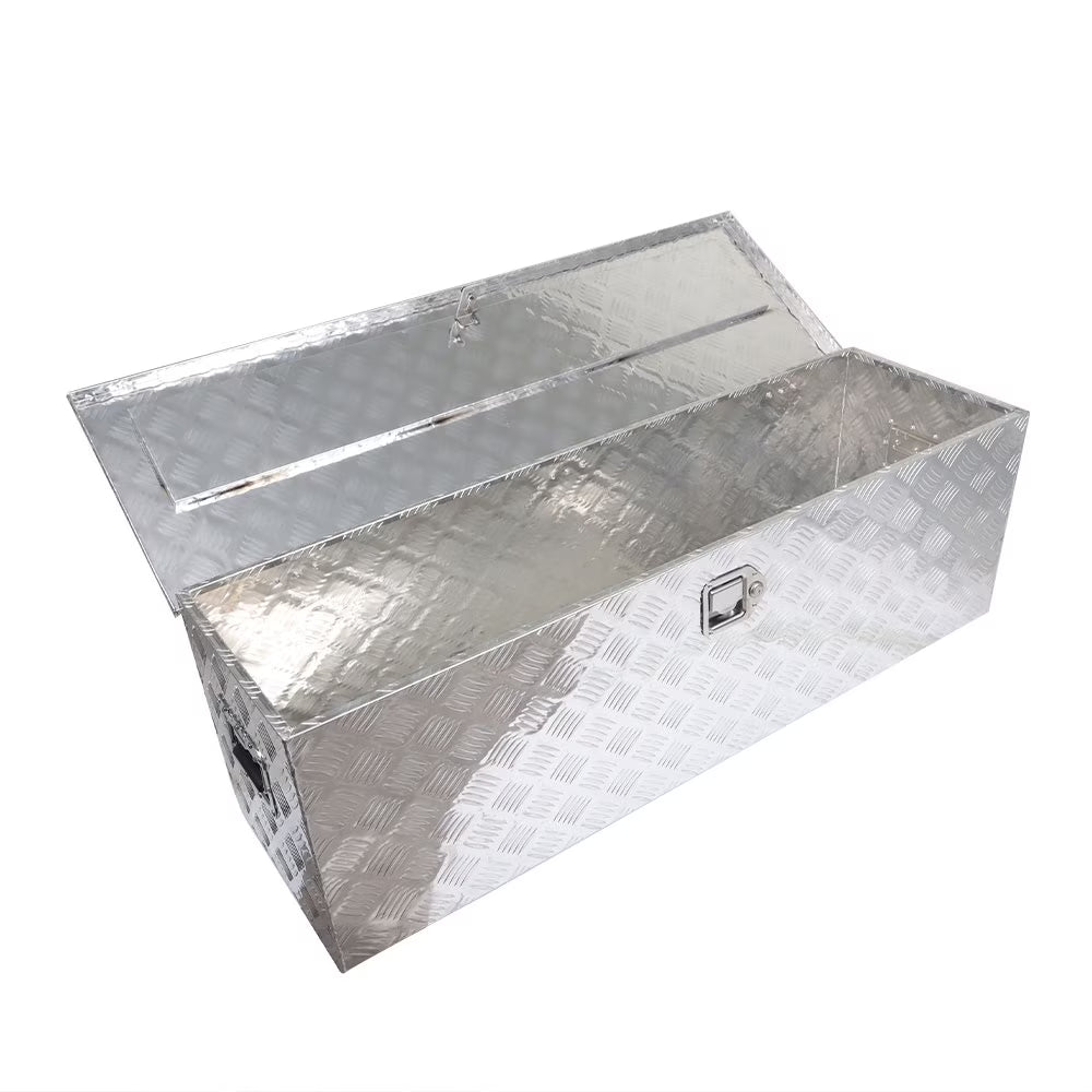 SEBLAFF 49 Inch Trailer Tongue Tool Box Chest Box Diamond Tread Aluminum Heavy Duty Truck Pick Up Underbody Storage Organizer Handling Tools Weather Resistant w/Lock Sliver