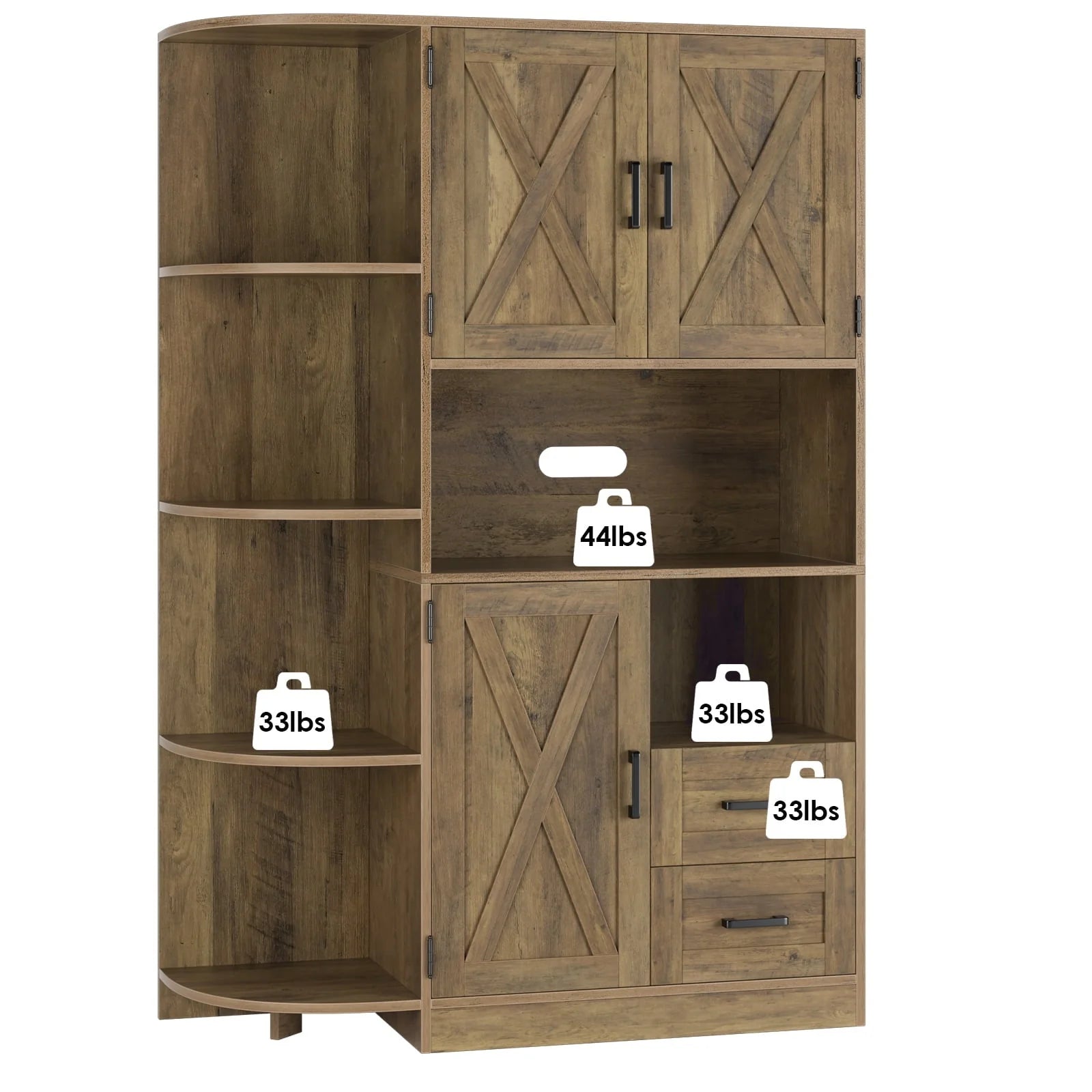 Homfa Large Kitchen Pantry Buffet, Freestanding Storage Cabinet with Adjustable Shelves for Dining Room, Rustic Brown