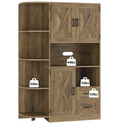 Homfa Large Kitchen Pantry Buffet, Freestanding Storage Cabinet with Adjustable Shelves for Dining Room, Rustic Brown