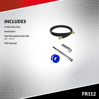 Fill-Rite FR112 Fuel Transfer Rotary Hand Pump w/Discharge Hose, Nozzle Spout, & Suction Pipe