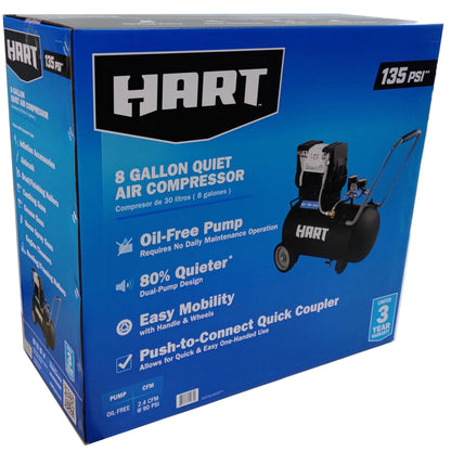 HART Black 135 PSI Oil-Free Electric Air Compressor 8 gal