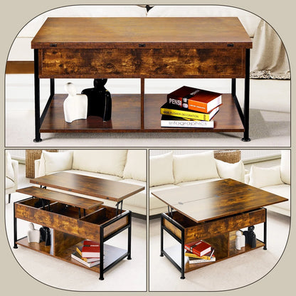 MONVANE 40" Lift Top Coffee Table with Storage for Living Room, Rustic Brown