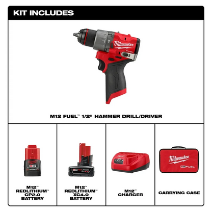 Milwaukee 3404-22 M12 FUEL 1/2" Hammer Drill Kit with Brushless Motor