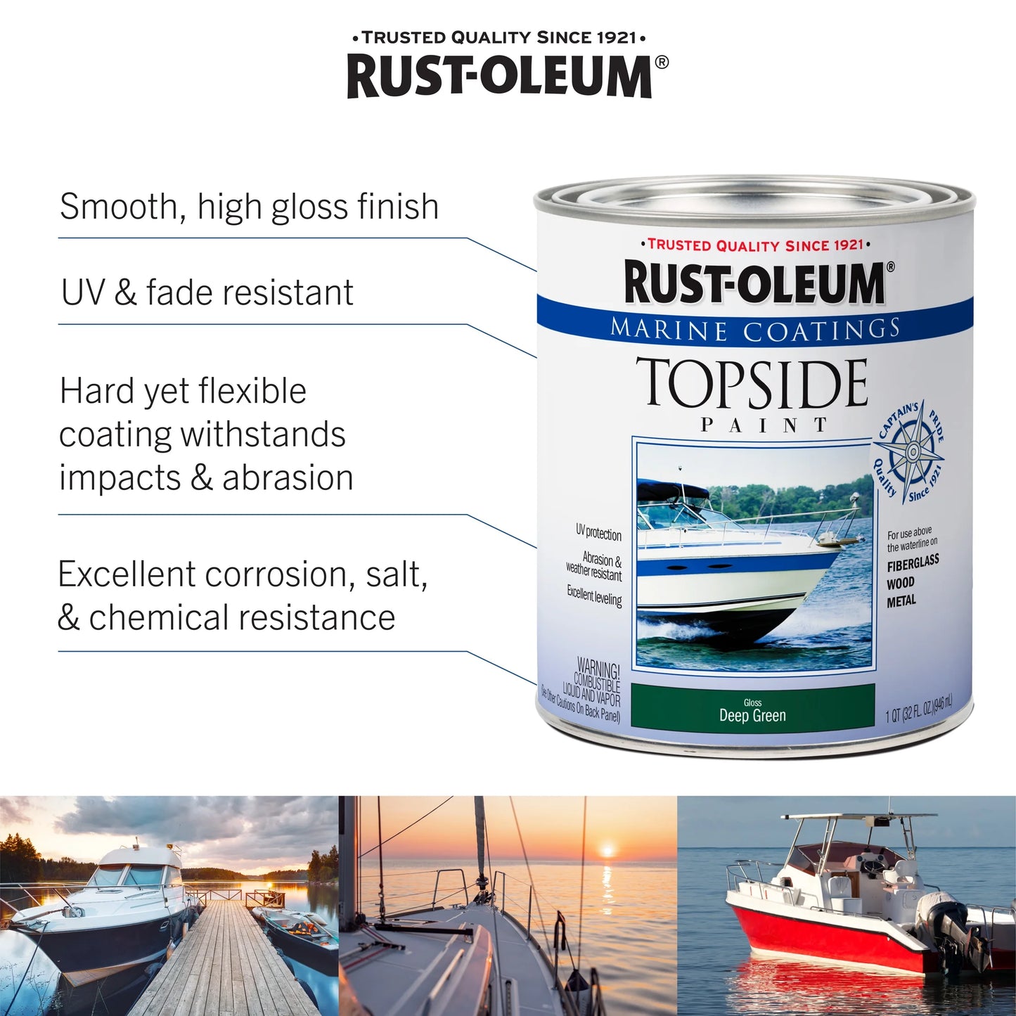 4 Pack, Oyster White, Rust-Oleum Marine Gloss Topside Paint- 207001, Quart