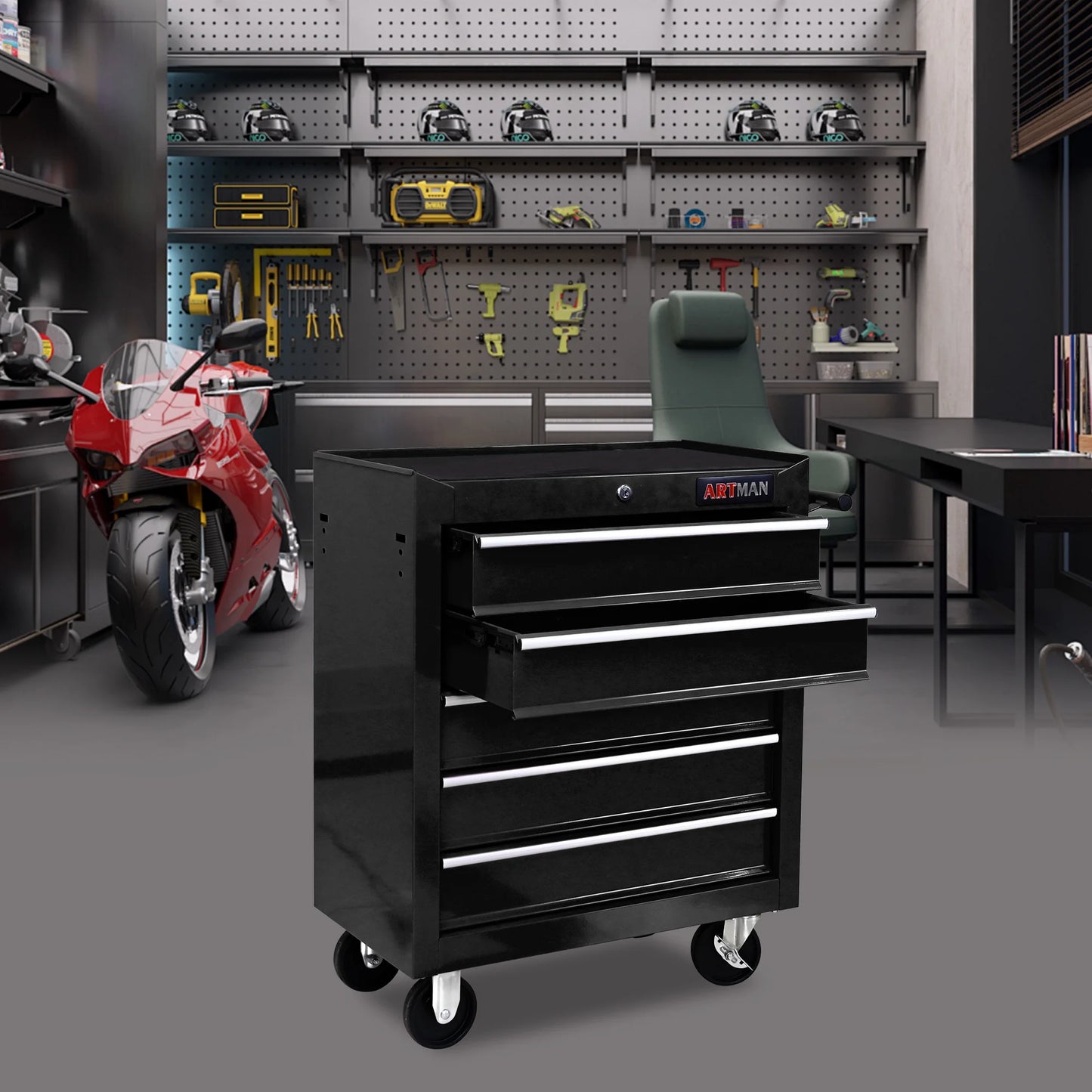 ARTMAN 5 Drawer Rolling Tool Chest, Tool Storage Cabinet with Wheels and Drawers for Garage Warehouse