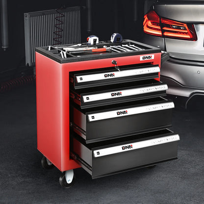 DNA Motoring TOOLS-00401 6 Drawers Garage Warehouse Workshop Plastic Top Tray Rolling Cabinet Chest Red With Swivel Casters