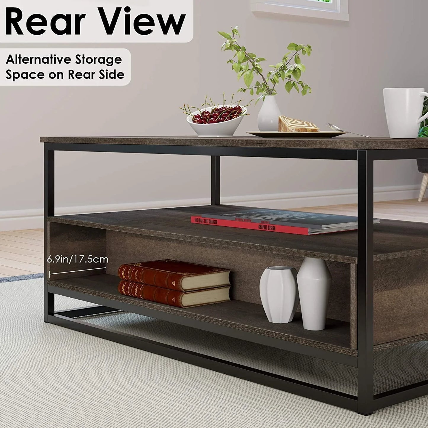 Homfa 43" Coffee Table with Storage Drawers, Wooden TV Stand Center Table for Living Room, Dark Brown