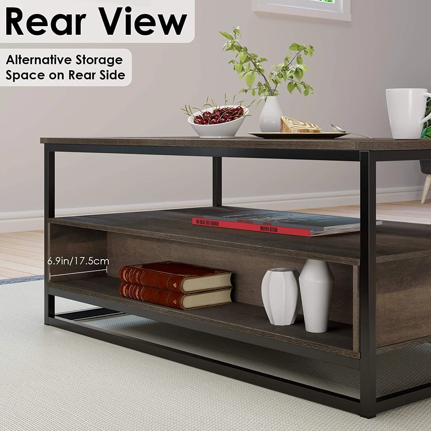 Homfa 43" Coffee Table with Storage Drawers, Wooden TV Stand Center Table for Living Room, Dark Brown