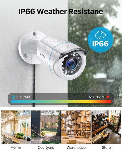 ZOSI H.265+ 3K Lite Security Camera System, 8CH 5MP Lite DVR, 4X HD 1920TVL Indoor Outdoor Waterproof CCTV Cameras ,Motion Alert,Remote Access