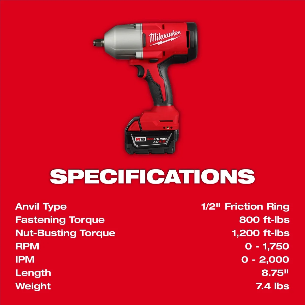 Milwaukee 2666-21B 18V, 1/2" Cordless Friction Ring Impact Wrench