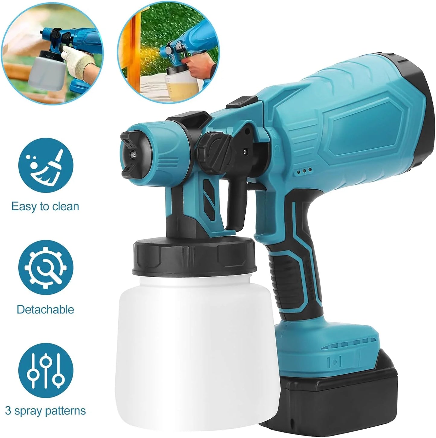 iToolMax 800W, 21V, Blue Cordless HVLP Paint Sprayer, 1000ml Volume Capacity, 3 Spray Patterns, 5 Pieces