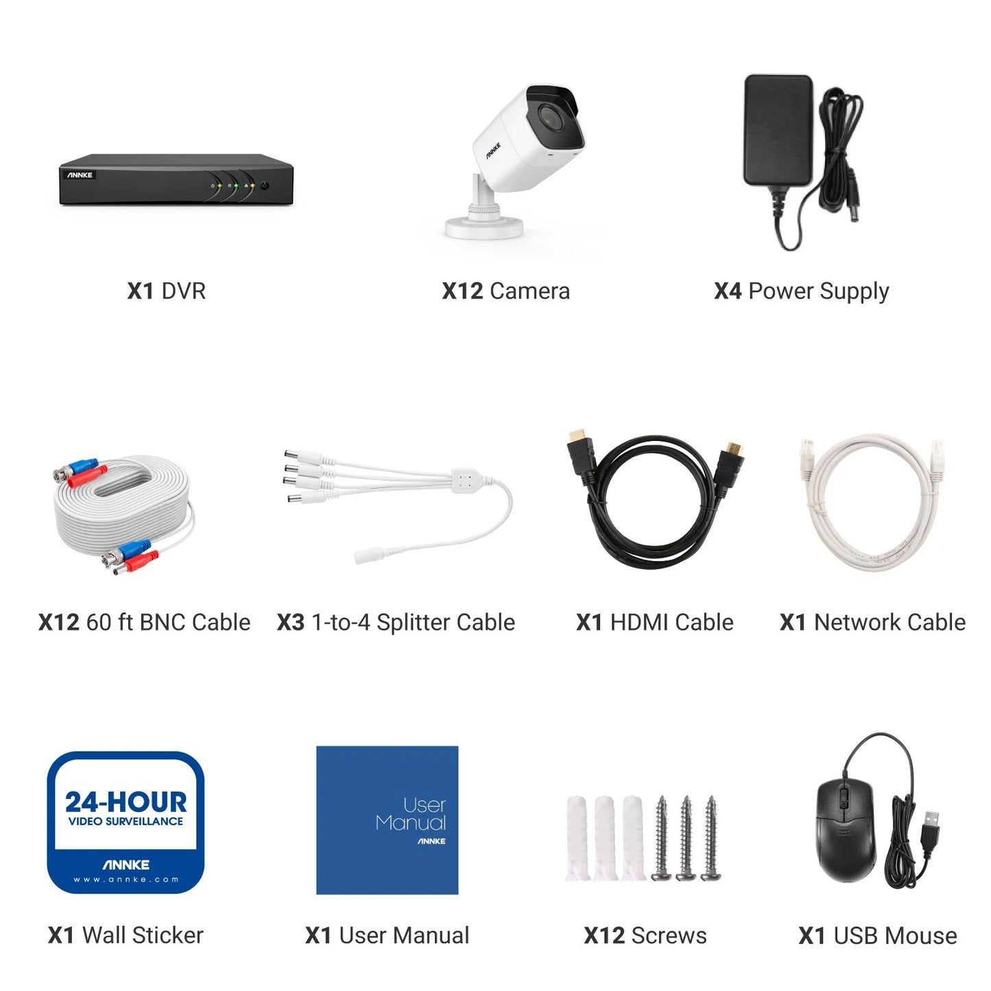 ANNKE H.265+ 5MP Ultra HD 16CH DVR CCTV Security System 12PCS Outdoor 5MP EXIR Night Vision Camera Video Surveillance Kit with 0T Hard Drive Disk