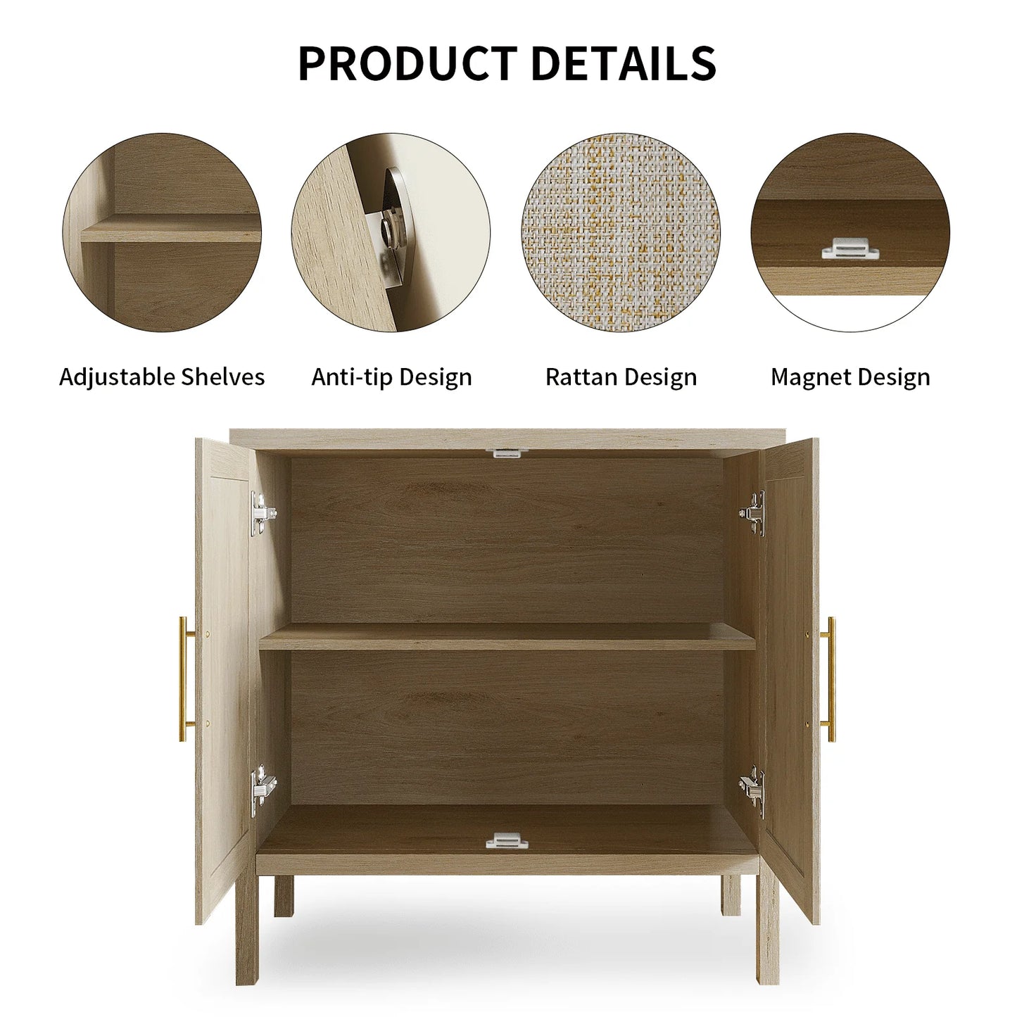 RichYa Rattan Storage Cabinet Buffet Cabinet Sideboard Cupboard for Hallway Entry Living Room 31.5" W x 15.75" D x 31.5" H Wood Color