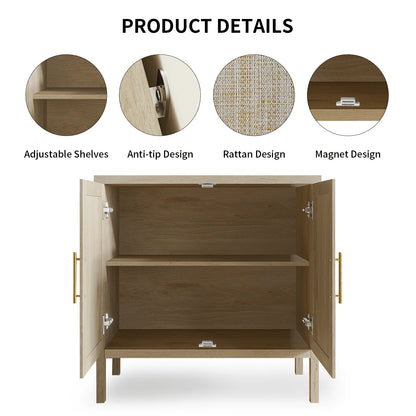 RichYa Rattan Storage Cabinet Buffet Cabinet Sideboard Cupboard for Hallway Entry Living Room 31.5" W x 15.75" D x 31.5" H Wood Color