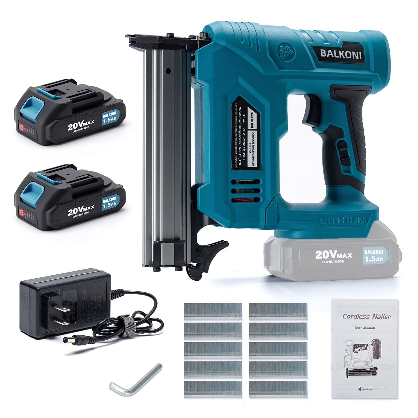 Cordless Electric Nail Gun, 4.0Ah X 2 Battery, F32 MAX, 1000 Piece Nails