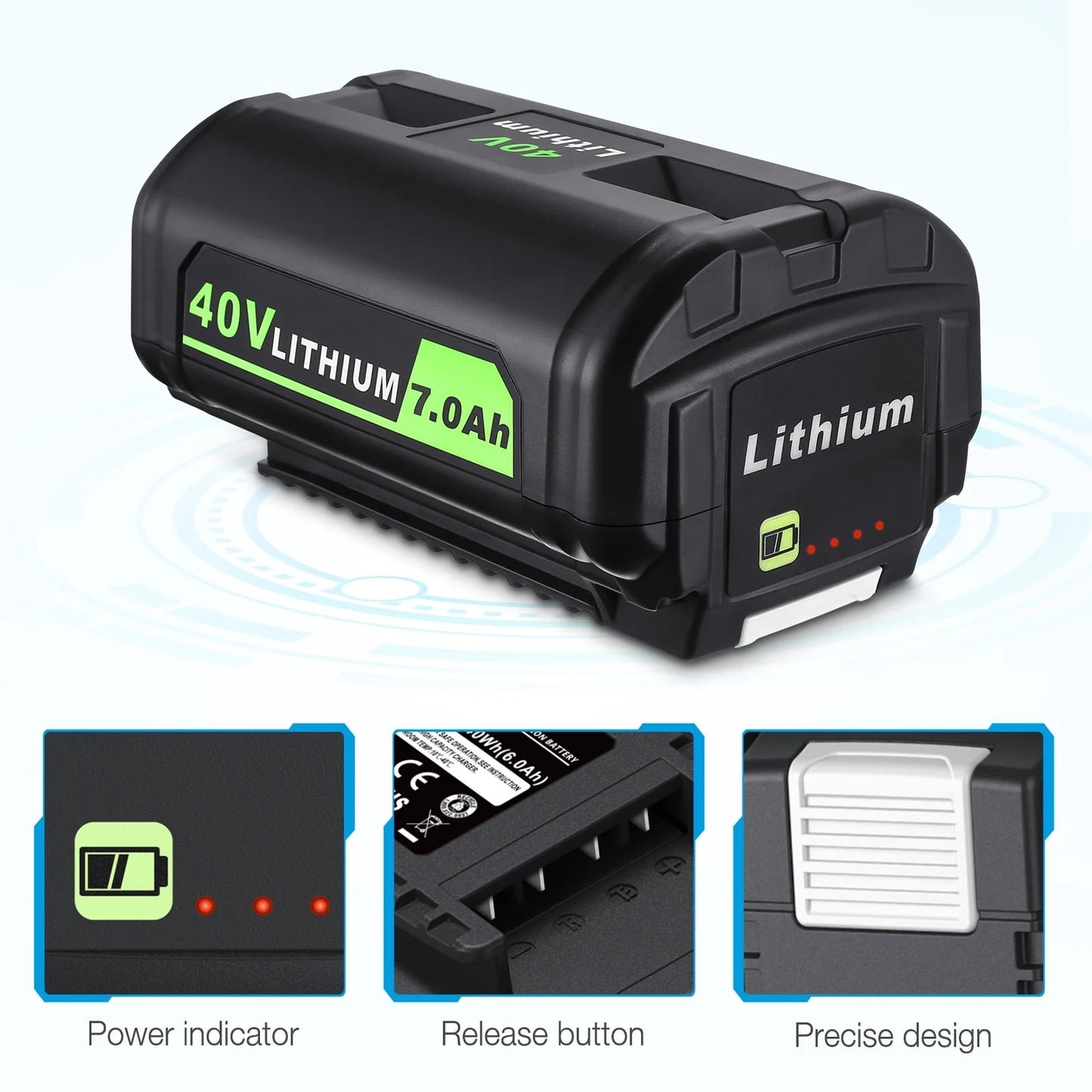 2-Pack 7.0Ah 40V OP4026 Lithium Battery + OP401 Rapid Battery Charger for Ryobi OP4050A OP40601 OP4026A OP4040 OP4030 Power Tools