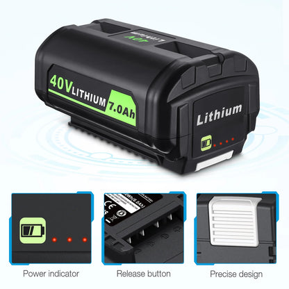 2-Pack 7.0Ah 40V OP4026 Lithium Battery + OP401 Rapid Battery Charger for Ryobi OP4050A OP40601 OP4026A OP4040 OP4030 Power Tools