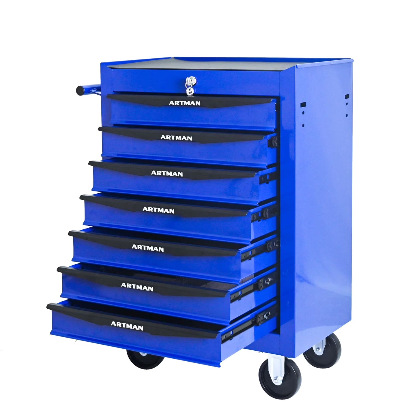 FARONZE Rolling Metal Tool Chest with 7 Drawers, 20" Steel Storage Cabinet with Ball Bearing Slides, Black and Blue Finish