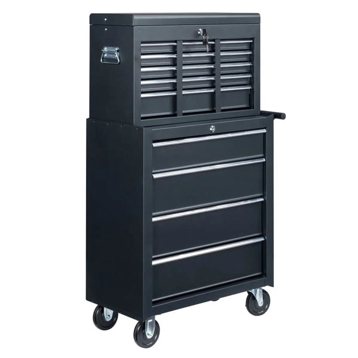 Heavy-Duty Steel Tool Box with 5 Drawers - 24" Black Rolling Tool Chest Cabinet for Garage & Workshop (Lockable, 150lb Capacity)