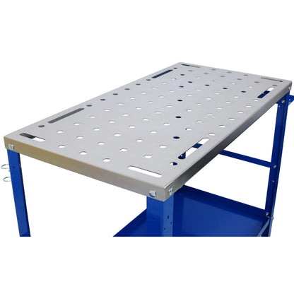 Heavy-Duty 36" x 18" Steel Welding Table 1200lbs Load Capacity Portable Workbench on Wheels with Braking Casters 82 5/8" Fixture Holes & Tool Slots Built-in Tool Tray