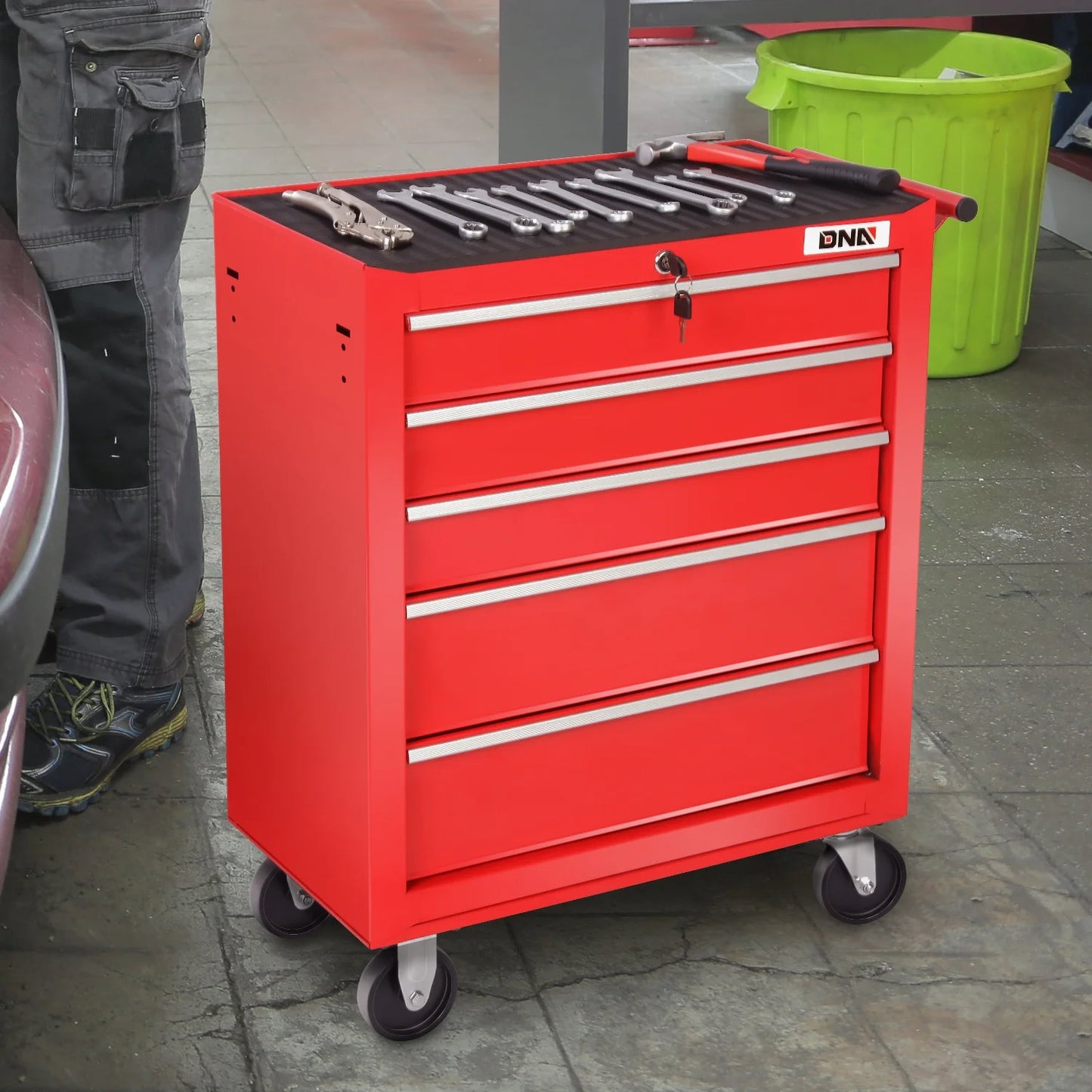 DNA Motoring TOOLS-00398 5 Drawer Portable Garage Warehouse Repair Tools Workshop Rolling Tool Cabinet Chest With Swivel Casters