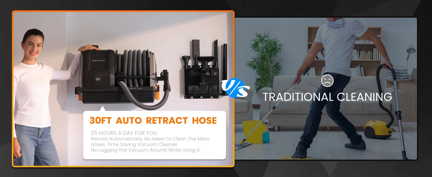Giraffe Tools Wet Dry Vacuum Cleaner with 30FT Retractable Hose--Remote Control