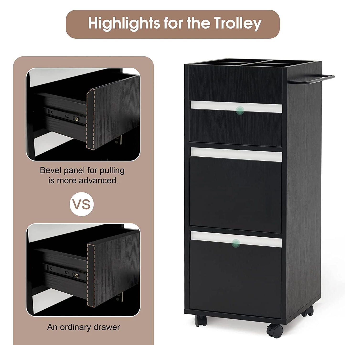 BarberPub Utility Cart with Storage Drawer, Salon Trolley Cabinet