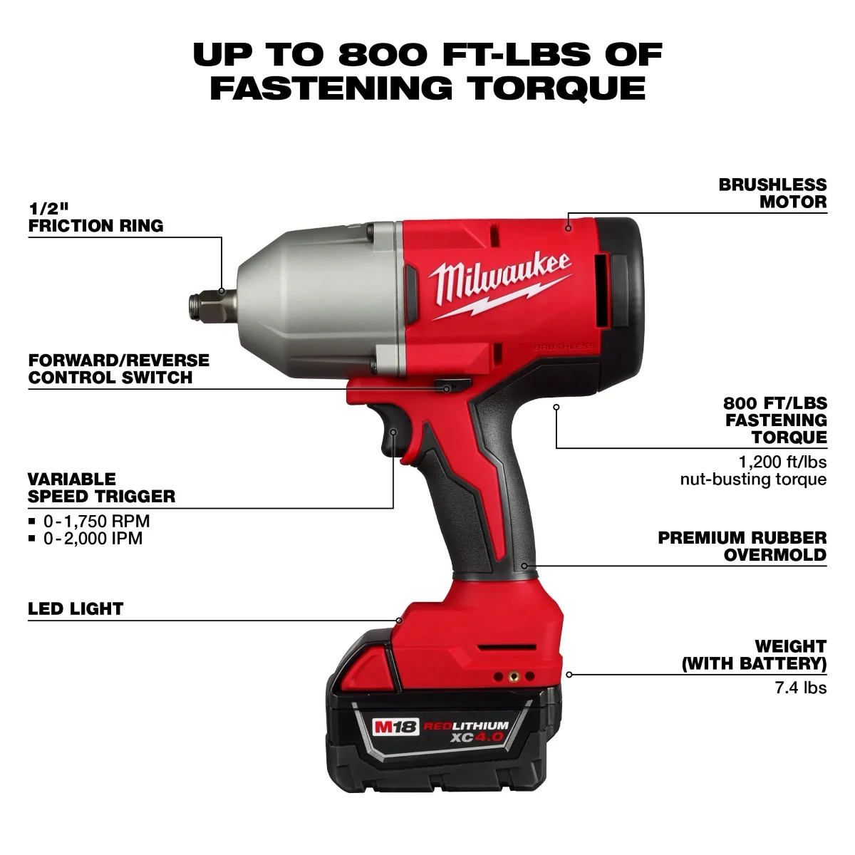 Milwaukee 2666-21B 18V, 1/2" Cordless Friction Ring Impact Wrench