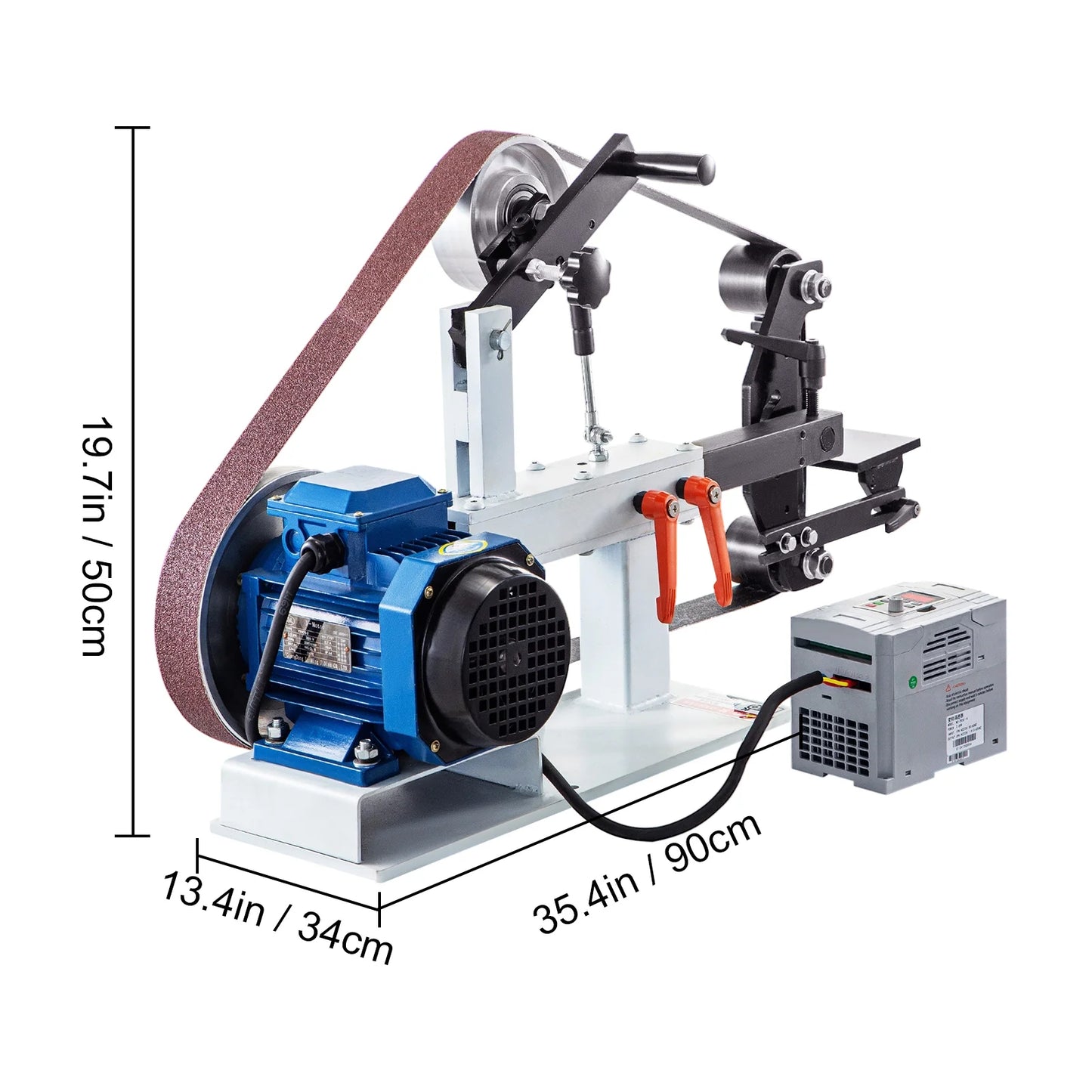 KFFKFF 1500W 2HP Metalworking Belt Sander Grinder, 2" x 82" Adjustable Speed, 3-in-1 Sander Polisher with 3 Grinding Moulds & Flat Platen Tool Rest, Ideal for Knife Crafting