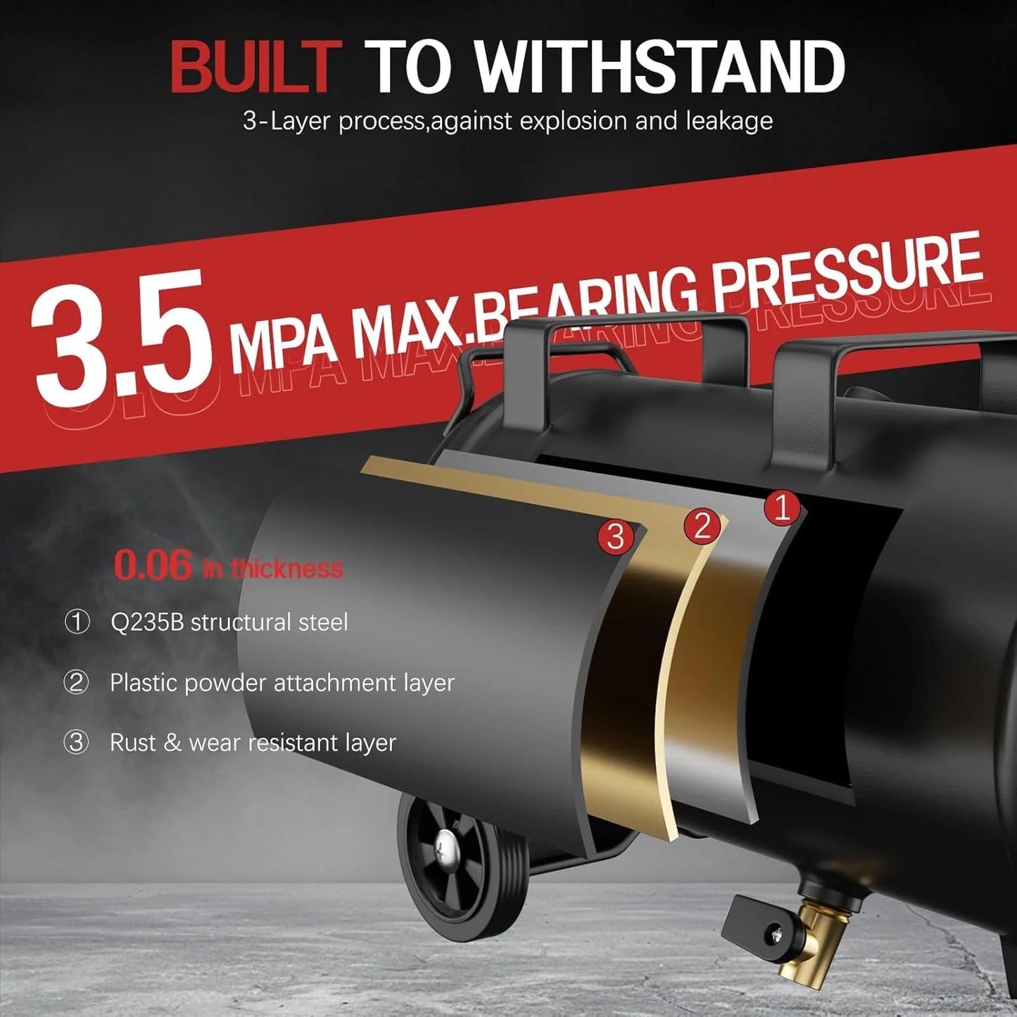 Zhixing 8 Gallon Portable Oil-Free Air Compressor, Ultra Quiet 70dB, 1.5HP 115PSI High Pressure 4.52CFM, Auto Repair/Bicycle Tire Inflating/Garage Painting | 110V-60Hz Home and Commercial