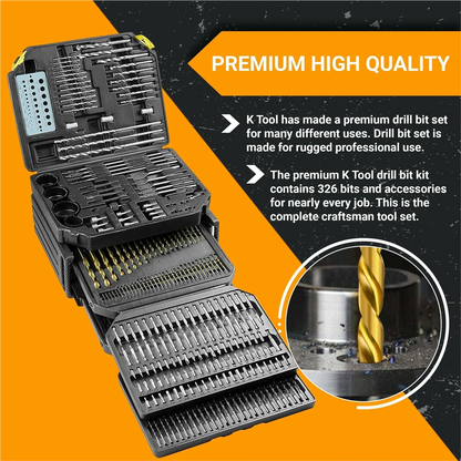 K Tool 10330 326-Piece Drill Bit/Accessory Set, Portable, Versatile Use
