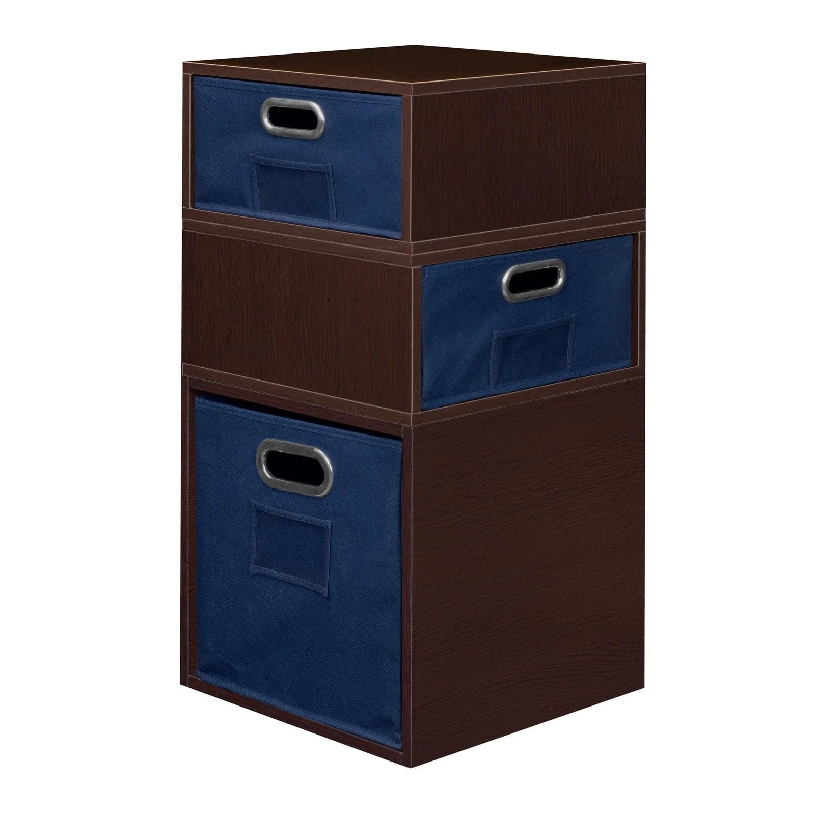 Niche Cubo Storage Set- 1 Full Cube/2 Half Cubes with Foldable Storage Bins- White Wood Grain/Teal