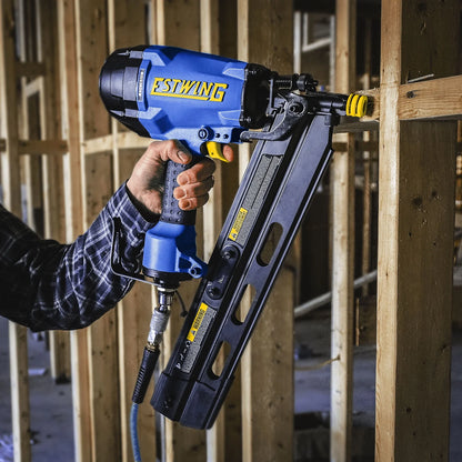 Estwing EFR2190 Pneumatic 21 Degree 3-1/2" Framing Nailer with Adjustable Metal Belt Hook, 1/4" NPT Industrial Swivel Fitting, and Bag